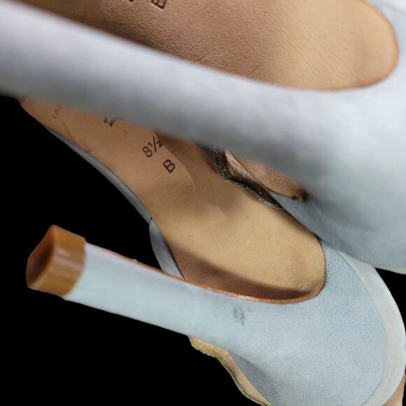 Loeffler Randall Reina Heel Blue Sandals Ankle Strap Leather Wavy Scalloped 8.5 - Picture 8 of 15